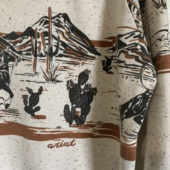 Ariat Old West Sweatshirt Egret Crossover Neck Long Sleeve Sz XL Southwestern - Picture 6 of 13